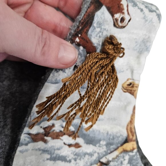 Handmade Horse Print Childrens Vest Western Motif Grey Back Panel Yarn Tail 1-2y - Picture 4 of 9